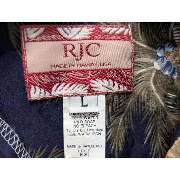Vintage RJC Palm Trees Beach Hawaiian Blue Short Sleeve Shirt Men's Size L USA - Picture 4 of 9
